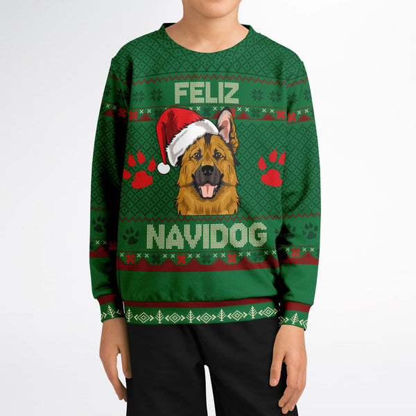 Feliz Navidog - German Shepherd - Athletic Kids/Youth Sweatshirt