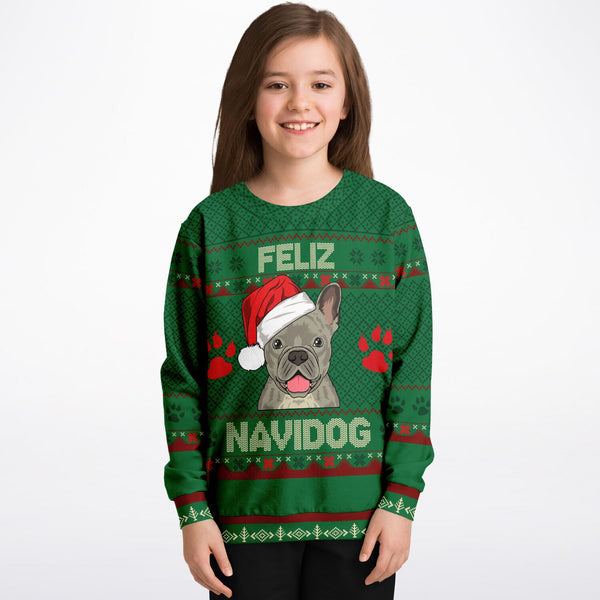 Feliz Navidog - French Bulldog - Athletic Kids/Youth Sweatshirt