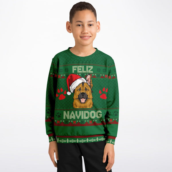 Feliz Navidog - German Shepherd - Athletic Kids/Youth Sweatshirt
