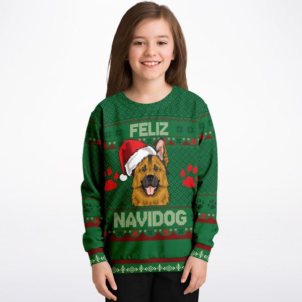 Feliz Navidog - German Shepherd - Athletic Kids/Youth Sweatshirt
