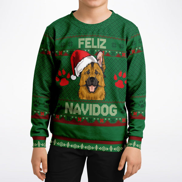 Feliz Navidog - German Shepherd - Athletic Kids/Youth Sweatshirt