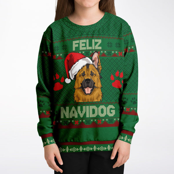 Feliz Navidog - German Shepherd - Athletic Kids/Youth Sweatshirt
