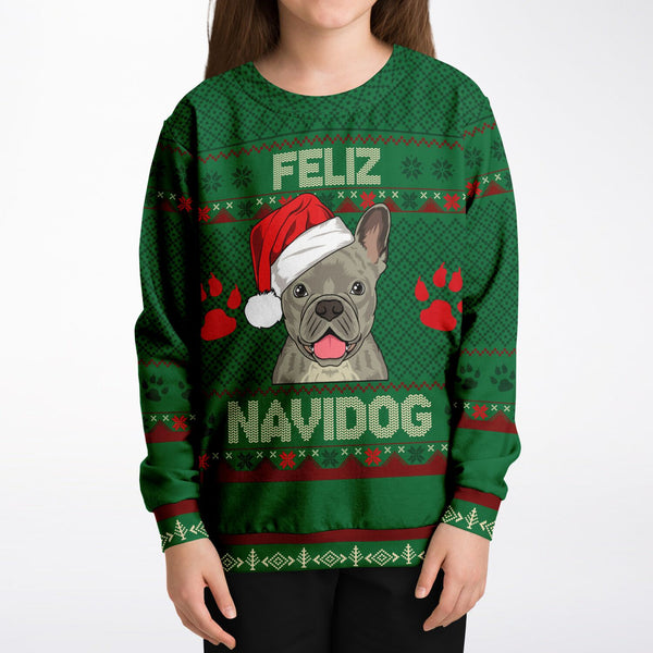 Feliz Navidog - French Bulldog - Athletic Kids/Youth Sweatshirt