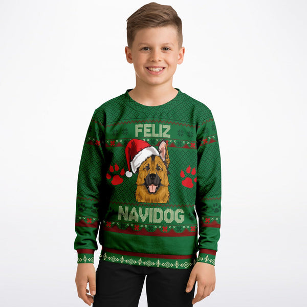 Feliz Navidog - German Shepherd - Athletic Kids/Youth Sweatshirt