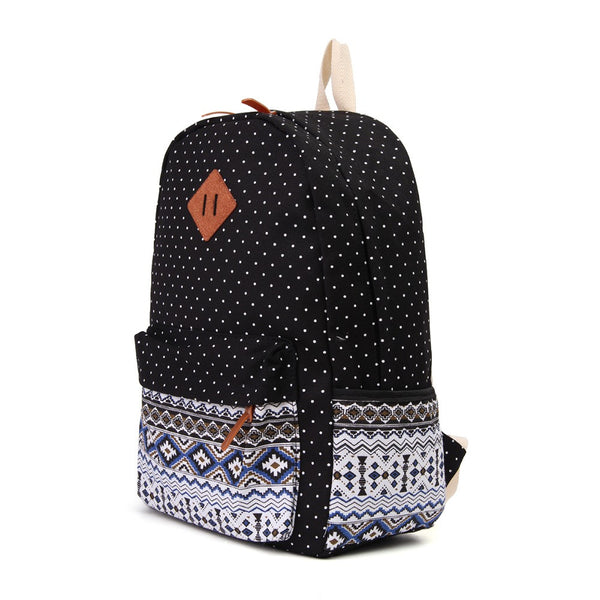 Printed Canvas Backpack for Women - 3 PCS/Set