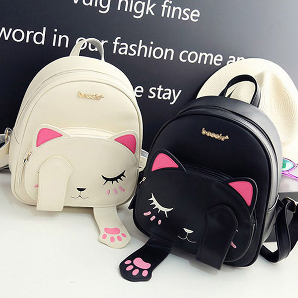 Lovely Cat Leather Backpacks for Women