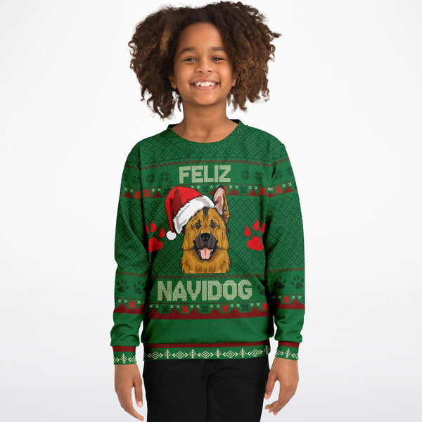 Feliz Navidog - German Shepherd - Athletic Kids/Youth Sweatshirt