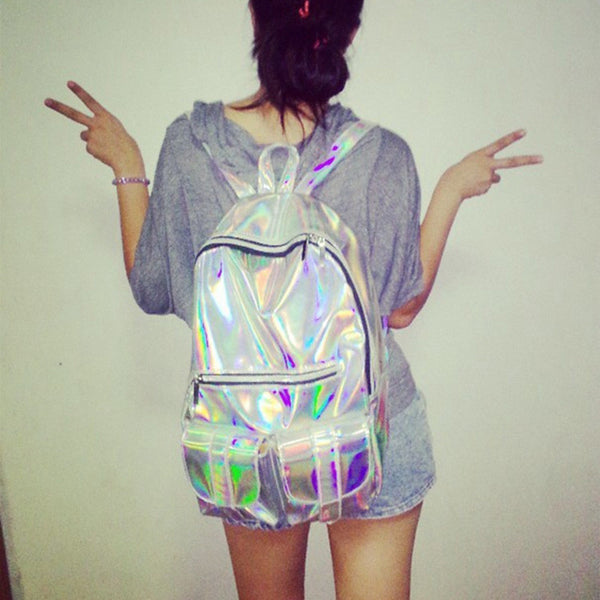 Fashion Unisex Silver Holographic Laser backpack