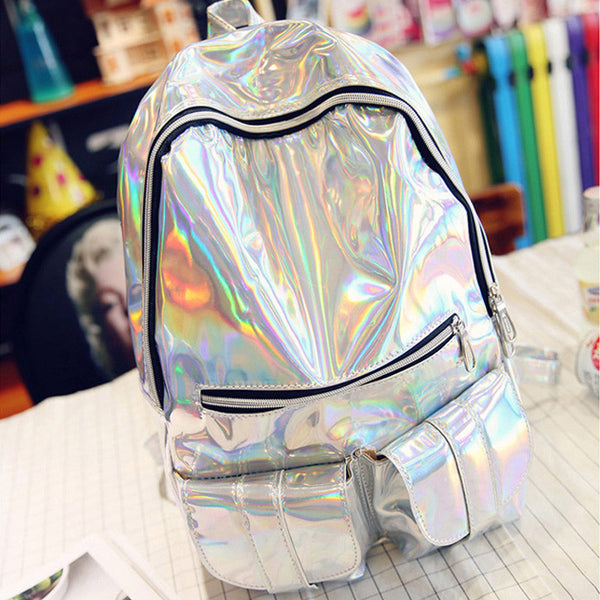 Fashion Unisex Silver Holographic Laser backpack