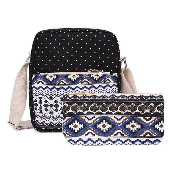 Printed Canvas Backpack for Women - 3 PCS/Set