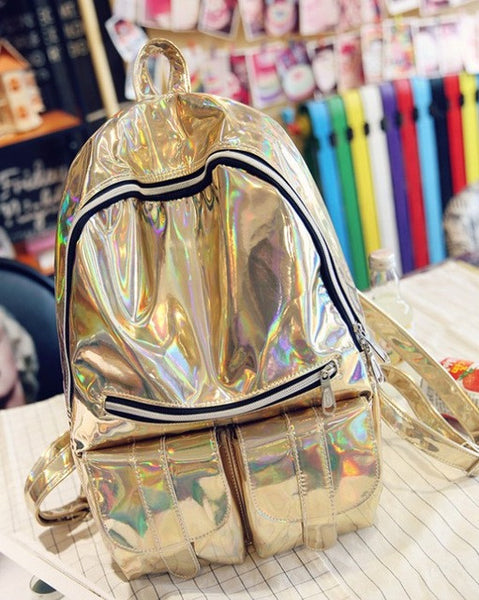 Fashion Unisex Silver Holographic Laser backpack