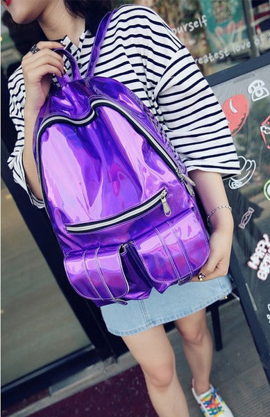 Fashion Unisex Silver Holographic Laser backpack