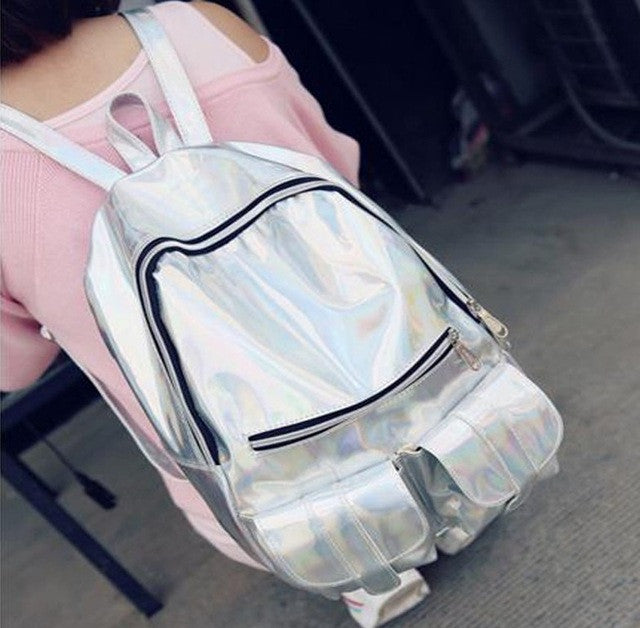 Fashion Unisex Silver Holographic Laser backpack