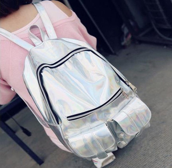 Fashion Unisex Silver Holographic Laser backpack